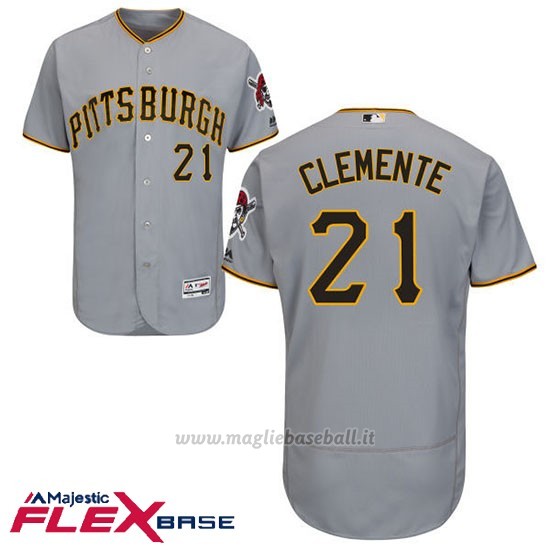 Maglia Baseball Uomo Pittsburgh Pirates Roberto Clemente Majestic Autentico Collezione Flex Base Grigio